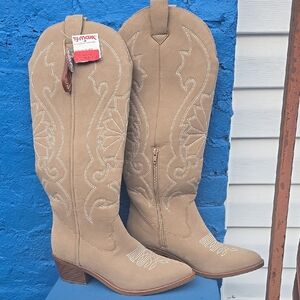 MIA Beige Embroidered Heeled Boots